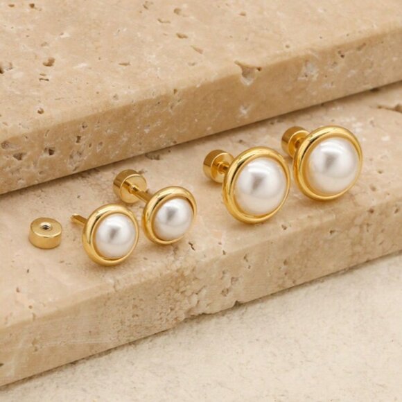Jewelry - Gold Framed Pearl Stud Earring Set – 2 Pairs